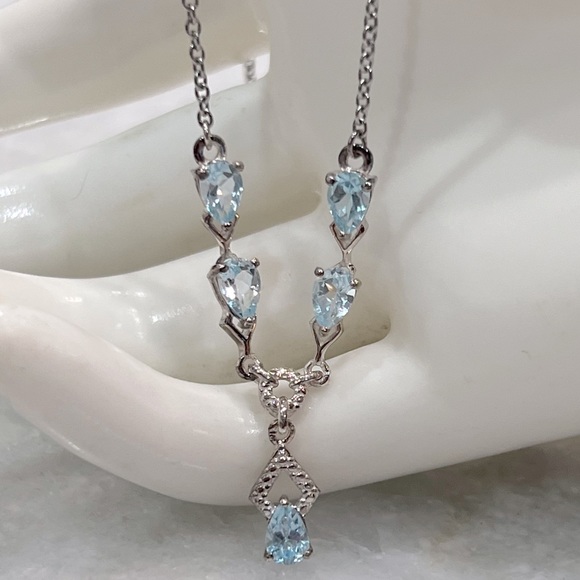 Sky Blue Topaz Sterling Silver Y Drop Necklace - Picture 3 of 10